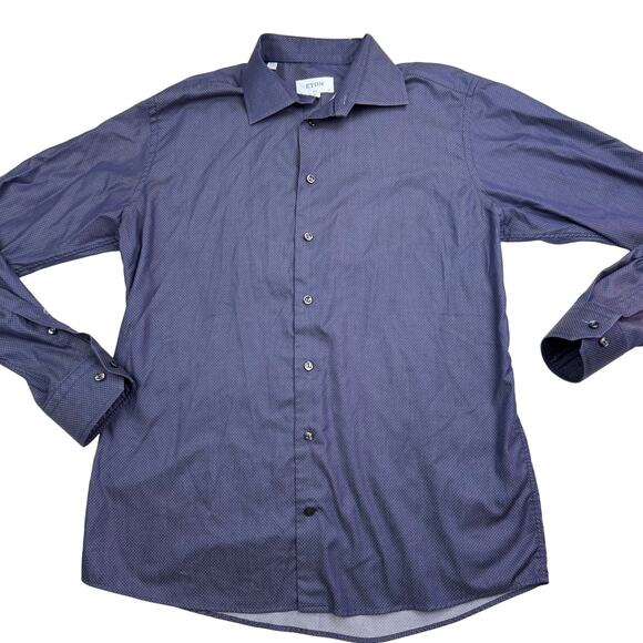 ETON Men's Slim Fit Dress Shirt Blue White Dot Size XL Long Sleeve Designer - Picture 1 of 10